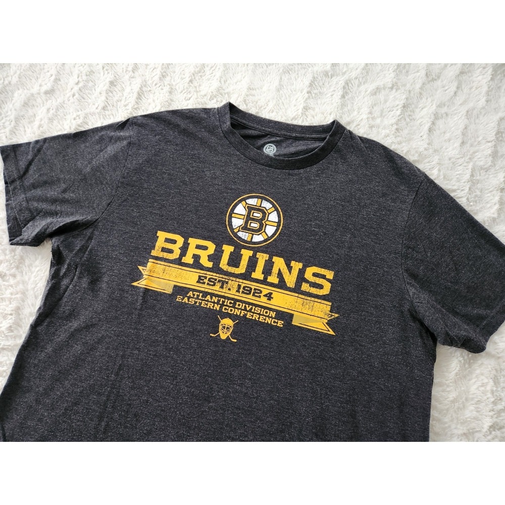 NHL Boston Bruins T-Shirt Mens Large Gray Distressed Logo Atlantic Division L